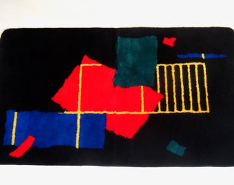Original 80s Postmodern Red Black memphis age pop art carpet rug