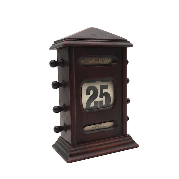 Antiguo y raro calendario perpetuo de escritorio de madera para oficina, Gran Bretaña, 1890