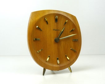 Rare mid-century teak tripod desk clock by Dugena