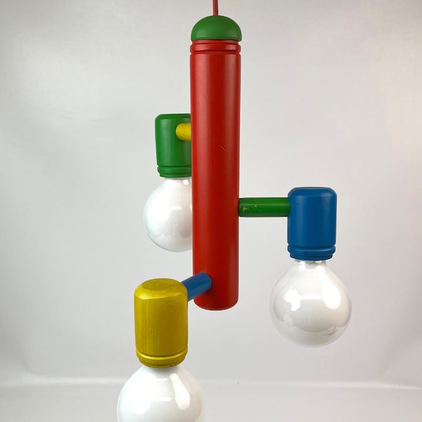 Rare Stunning 80s Postmodern Mid Century Chandelier memphis age hanging Lamp