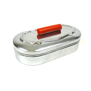 Portagioie ART DECO tedesco anni &#39;30 Bauhaus in metallo e bachelite rossa