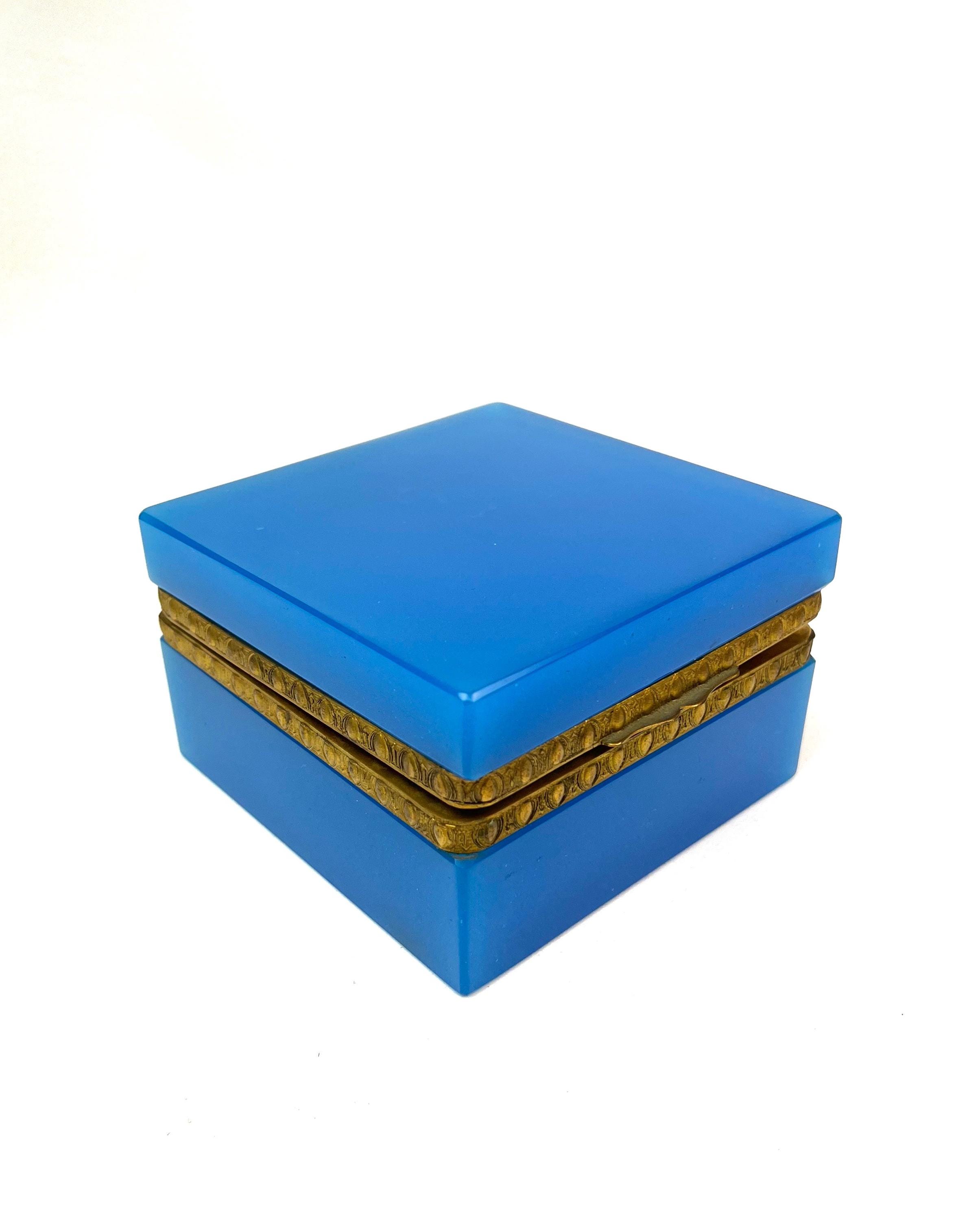 Rare Stunning Mid Century Blue Opaline Murano Glass Jewelry Box by