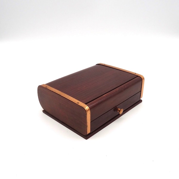 Rare avant-garde Art Deco wooden roll top jewelry Box France 1930