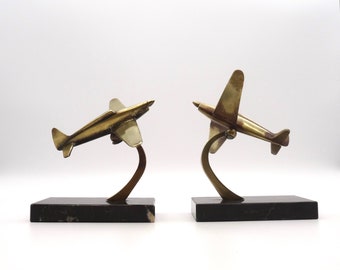 Very rare german art deco Bauhaus Bronze on Marble Airplane Bookends