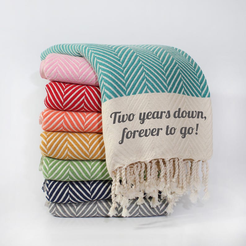 Personalised Soft Cotton Throw Blanket, Chevron SofaThrow, Gift for Her, 2nd Anniversary Gift, Personalised Birthday Gift, Couple Gift image 12