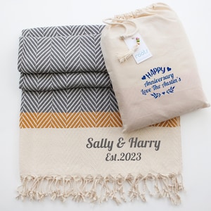 Personalised Soft Cotton Throw Blanket, Chevron SofaThrow, Gift for Her, 2nd Anniversary Gift, Personalised Birthday Gift, Couple Gift image 10