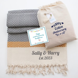 Personalised Soft Cotton Throw Blanket, Cotton Anniversary, Gift for couples, 2nd Wedding Anniversary, Personalised Gift her