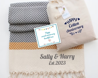 Personalised Soft Cotton Throw Blanket, Cotton Anniversary, Gift for couples, 2nd Wedding Anniversary, Personalised Gift her
