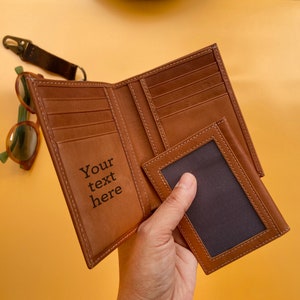 Regalo de Navidad para papá, billetera de cuero personalizada de primera calidad, regalo grabado con láser, billetera de cuero para hombre, tarjetero de regalo para papá