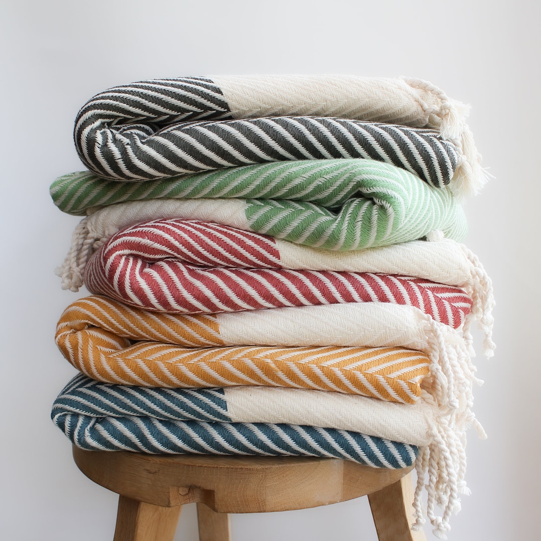 Personalised Soft Cotton Throw Blanket, Chevron Sofathrow, Gift for Her ...