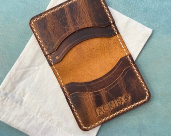 Cartera de cuero genuino hecha a mano personalizada para hombre, billetera de cuero, tarjetero, regalo para papá, regalo para él, cuero de grano superior hecho a mano