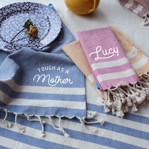 Personalised tea towel, Kitchen towel, Gift for mum, Mother&#39;s Day gift, Personalised gift for her, Cotton anniversary Gift