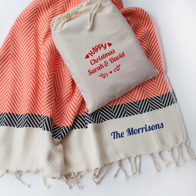 Personalised Soft Cotton Throw Blanket, Chevron SofaThrow, Gift for Her, 2nd Anniversary Gift, Personalised Birthday Gift, Couple Gift image 8