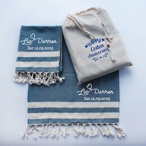 Personalised cotton anniversary gift, Soft cotton tea towel, Personalised kitchen towel, Cotton anniversary gift for couple