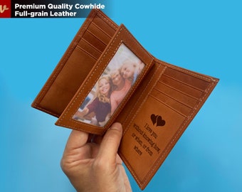Regalo del día del padre para él, billetera de cuero personalizada de calidad premium, regalo grabado con láser, billetera de cuero para hombre, regalo para papá, billetera para hombre