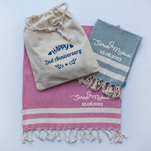 Personalised wedding anniversary gift, High quality cotton hand towel,  Personalised tea towel, Cotton anniversary gift for her