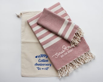 Personalised High Quality Cotton Towel | Beach Towel | Picnic Blanket | Wedding Gift | 2nd Anniversary Gift | Gift for Couple