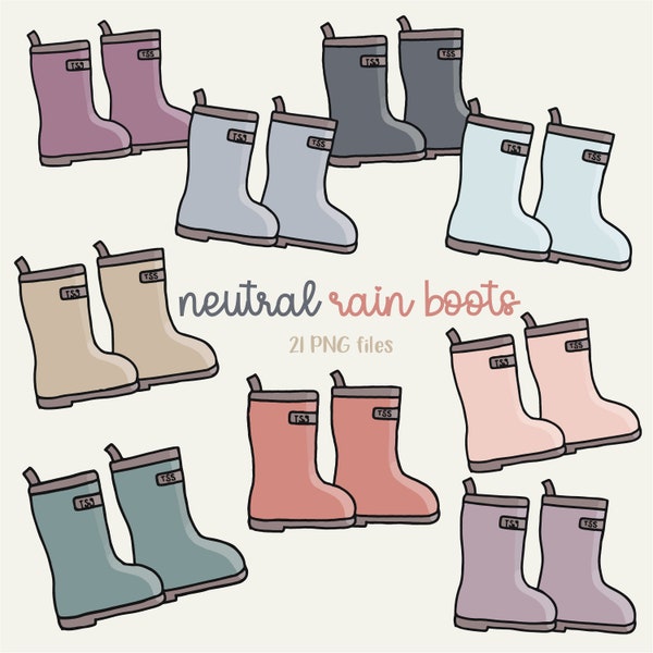 Rain Boots Clipart, Neutral Colors Rain Boots, Rain Boots Graphics, Spring Graphics, Rainy Day Clipart, Pink Gray Blue Rain Boots, Rainboots