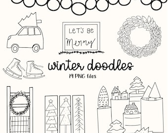Winter Doodles, Hand Drawn Christmas Clipart, Winter Clipart, Doodle Christmas, Scrapbook Stamps