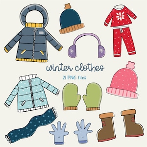 Vêtements d’hiver Clipart, Vêtements Clipart numérique, Clipart d’hiver, Veste Clipart, Gants Clipart, Clipart pour les enseignants, Vêtements d’hiver