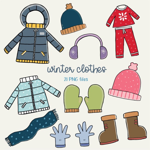 Winter Clothing Clipart, Clothes Digital Clipart, Winter Clipart, Jacket Clipart, Gloves Clipart, Clipart for Teachers, Winter Clothes