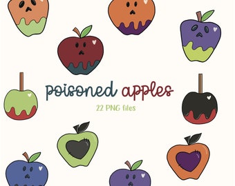 Poisoned Halloween Apples Clipart, Cute Spooky Clipart, Apple Graphics, Halloween PNG, Skull Clipart, Poisonous Apples