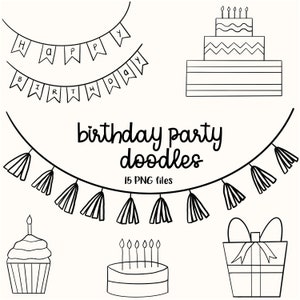 Verjaardagsfeestje Stempels, Verjaardagskrabbels, Verjaardagsbanner, Cadeaustempels, Ballonkrabbels, Stempel Taarttoppers, Taartdoodles, Cupcake Stempel, Verjaardagsfeestje Stempels