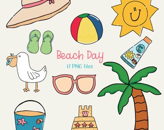 Imágenes prediseñadas digitales de playa, imágenes prediseñadas de verano, gráficos de playa, imágenes prediseñadas de chanclas, imágenes prediseñadas de castillos de arena, ilustraciones de playa, día de playa