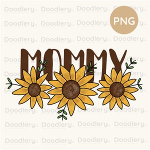 Girasole mamma disegnato a mano in formato PNG, design digitale per la festa della mamma per magliette e tazze, clipart di girasole mamma, arte PNG di girasole mamma boho