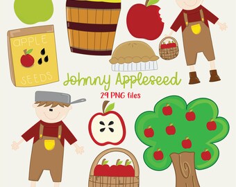 Imágenes prediseñadas de manzana, imágenes prediseñadas de Johnny Appleseed, gráficos de manzana, imágenes prediseñadas de tarta de manzana, imágenes prediseñadas de árbol de manzana, ilustraciones de manzana