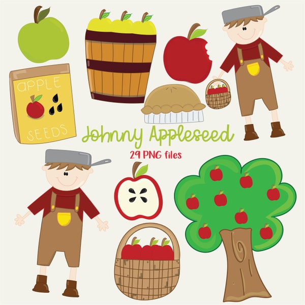 Apple Clipart, Johnny Appleseed Clipart, Apple Graphics, Apple Pie Clipart, Apple Tree Clipart, Apple Illustrations