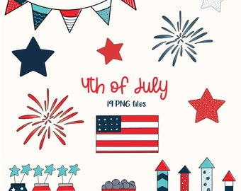 4th of July Clipart, 4th of July PNG, 4th of July Decor, Independence Day, Independence Day Clipart, Red White Blue, Fireworks, Flag Clipart