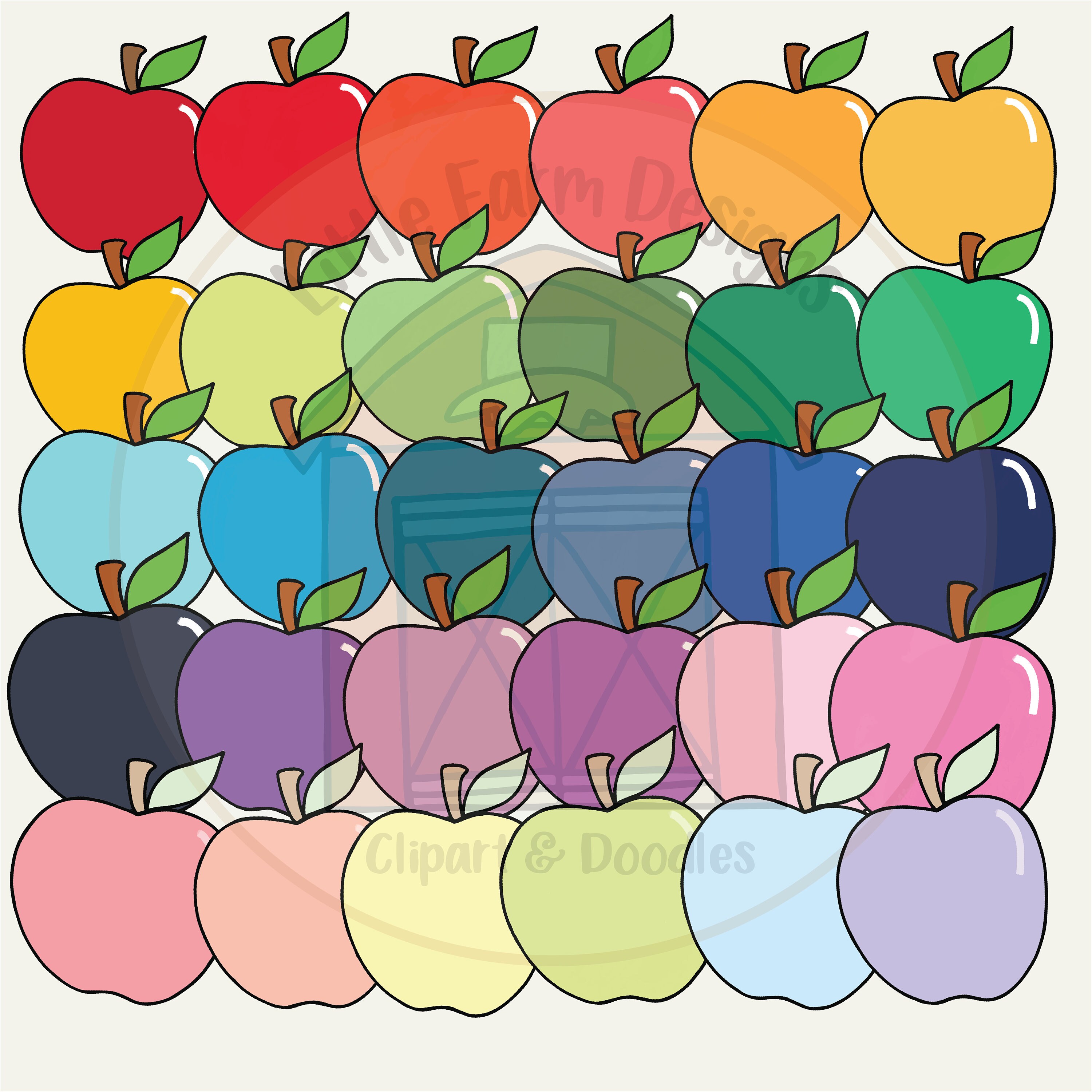Rainbow Apples Clipart, Fruit Clipart, Clipart for Teachers, Clipart