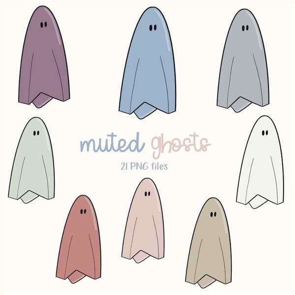 Cute Muted Colors Ghosts Clipart, Halloween Clipart, Neutral Ghosts, Gray Purple Pink Ghost, Spooky Season, Ghost PNG