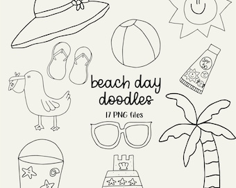 Beach Doodles - Beach Digital Stamps - Summer Doodles - Summer Stamps - Beach Clipart - Summer Clipart - Card Making Stamps