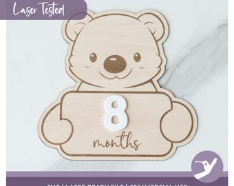 SVG Bear baby milestone sign monthly tracker cut file for laser.