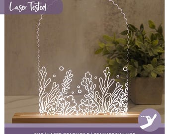 Coral Reef Engraving SVG: Ocean Theme Night Light Panel Design