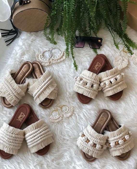 Macrame Knitted Slippers Bridesmaid Slippers Macramé Sandals | Etsy