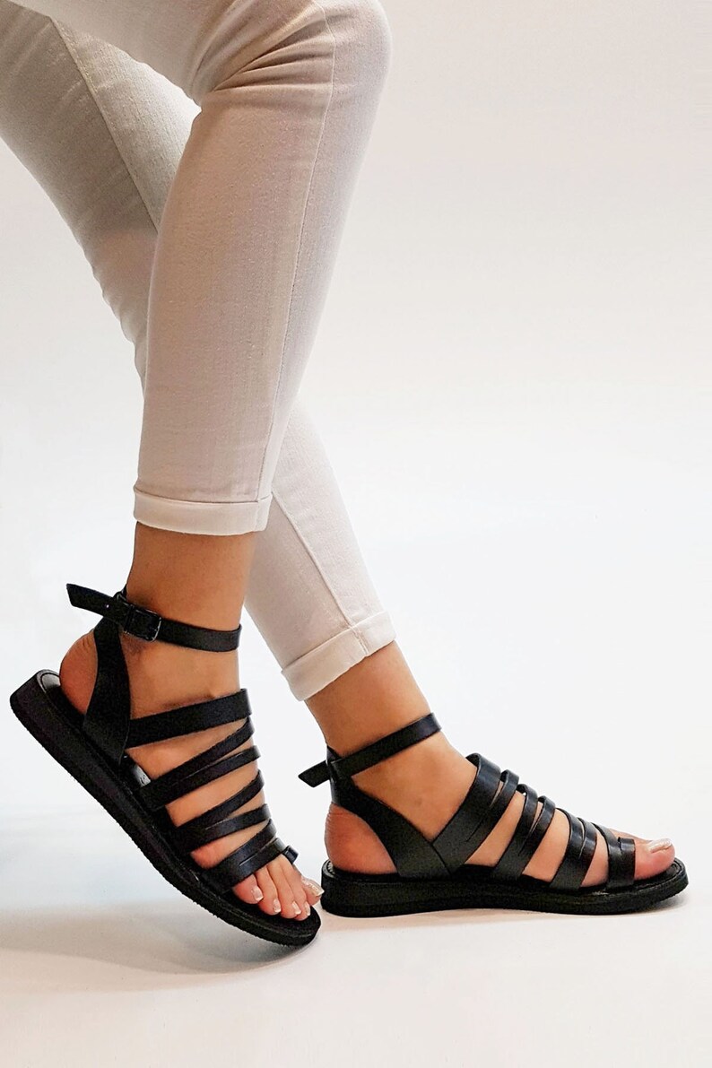 Black Gladiator Sandals Genuine Leather Women Gladiator Roman Spartan Sandals Womens Greek Sandals Ancient Grecian Sandals Summer Sandals