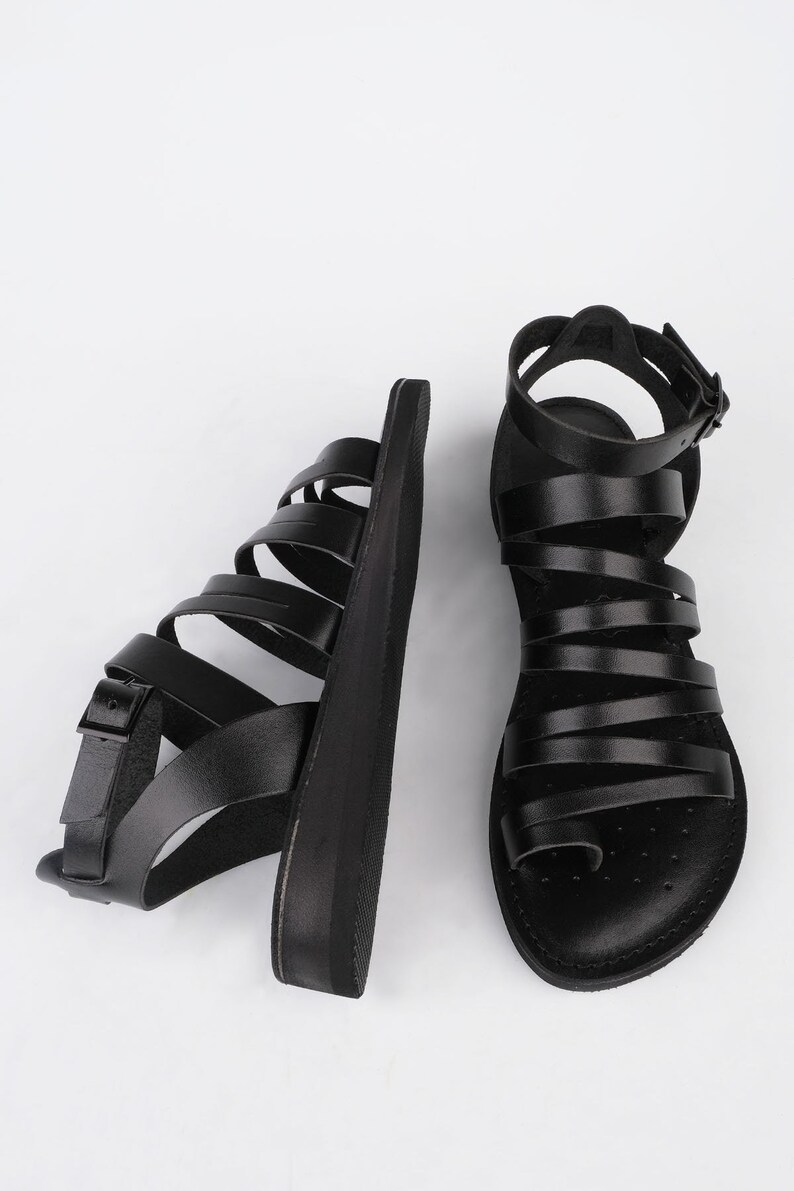 Black Gladiator Sandals Genuine Leather Women Gladiator Roman Spartan Sandals Womens Greek Sandals Ancient Grecian Sandals Summer Sandals