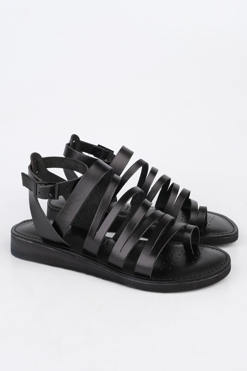 Black Gladiator Sandals Genuine Leather Women Gladiator Roman Spartan Sandals Womens Greek Sandals Ancient Grecian Sandals Summer Sandals