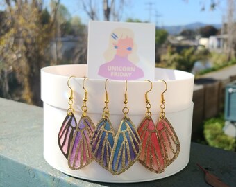 Butterfly Earrings, Rainbow Ombre Butterfly Wings, Fantasy Earrings, Dangle Earrings, Summer Style, Spring Fashion, Wedding Guest