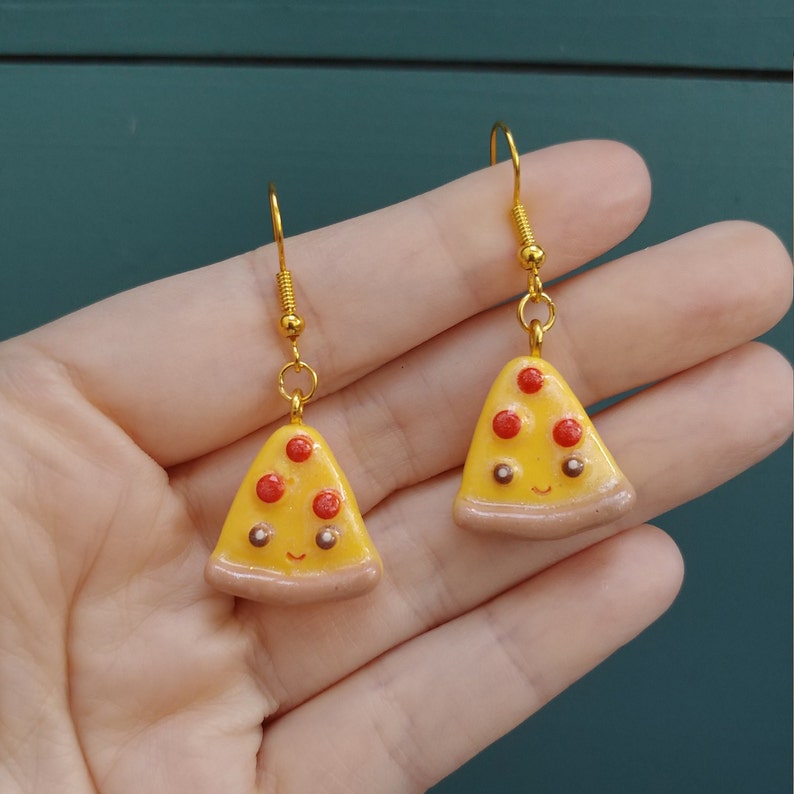 Pizza Earrings, Smiley Face Pizza, Dangle Earrings, Silly Earrings, Gift for Her, Cute Accessories image 2