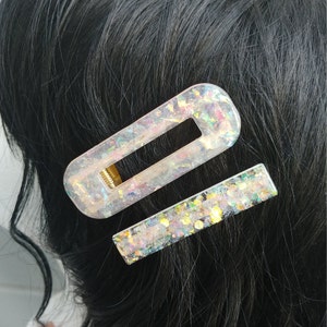 Iridescent Hair Barrettes, Glitter Hair Clips, Winter Accessories, Valentine's Hair Accessories, Gift for Her, Glitter Fashion image 1