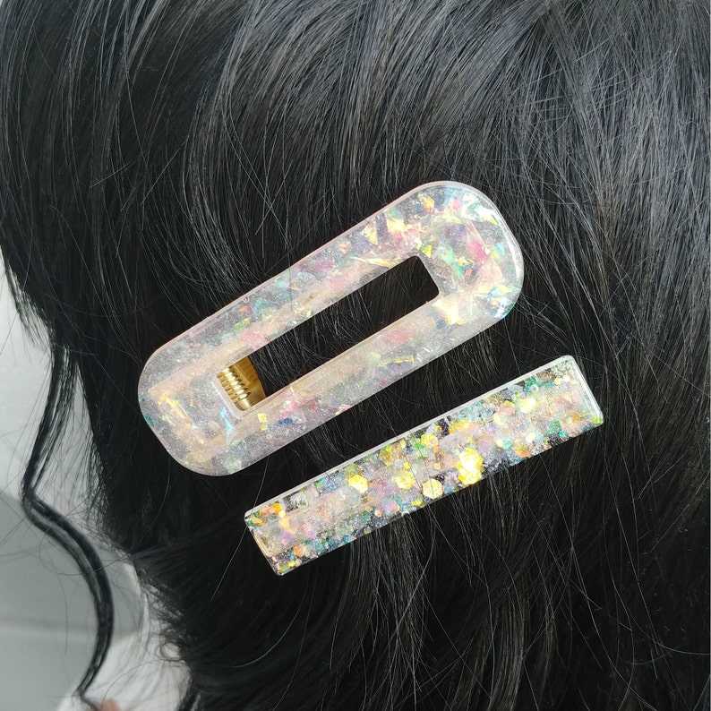 Iridescent Hair Barrettes, Glitter Hair Clips, Winter Accessories, Valentine's Hair Accessories, Gift for Her, Glitter Fashion afbeelding 1