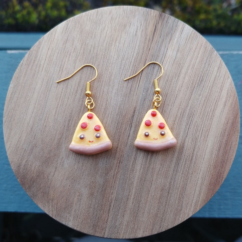 Pizza Earrings, Smiley Face Pizza, Dangle Earrings, Silly Earrings, Gift for Her, Cute Accessories image 1
