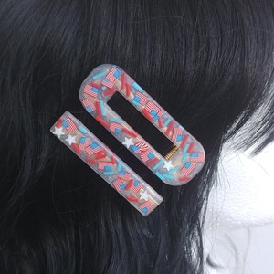 4th of July, American Flag Hair Barrettes, Red White Blue Gold Hair Clips, Patriotic Hair Barrettes, Stars and Stripes, Party in the USA image 1