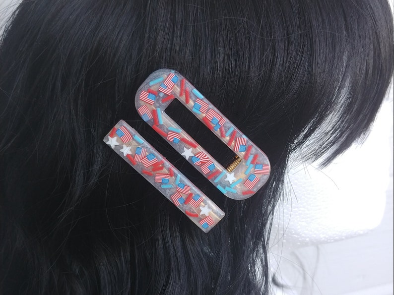 4th of July, American Flag Hair Barrettes, Red White Blue Gold Hair Clips, Patriotic Hair Barrettes, Stars and Stripes, Party in the USA image 1