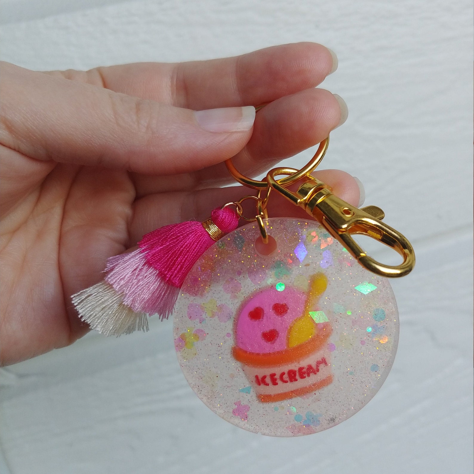 Kawaii Keychain With Tassel Kawaii Sparkle Keychain Cupcake Etsy