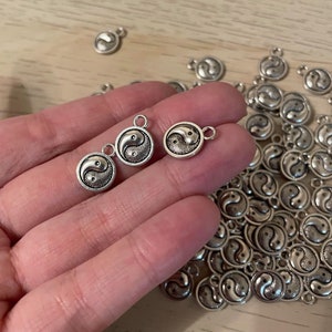 10 pcs Silver Coloured Yin and Yang Charms for pendants, earrings, rings, jewellery supplies, resin supplies, craft supplies